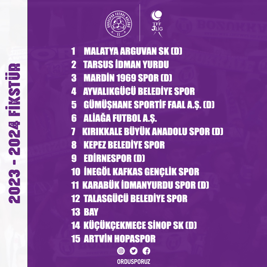 52 ORDUSPOR’UN FİKSTÜRÜ BELLİ OLDU