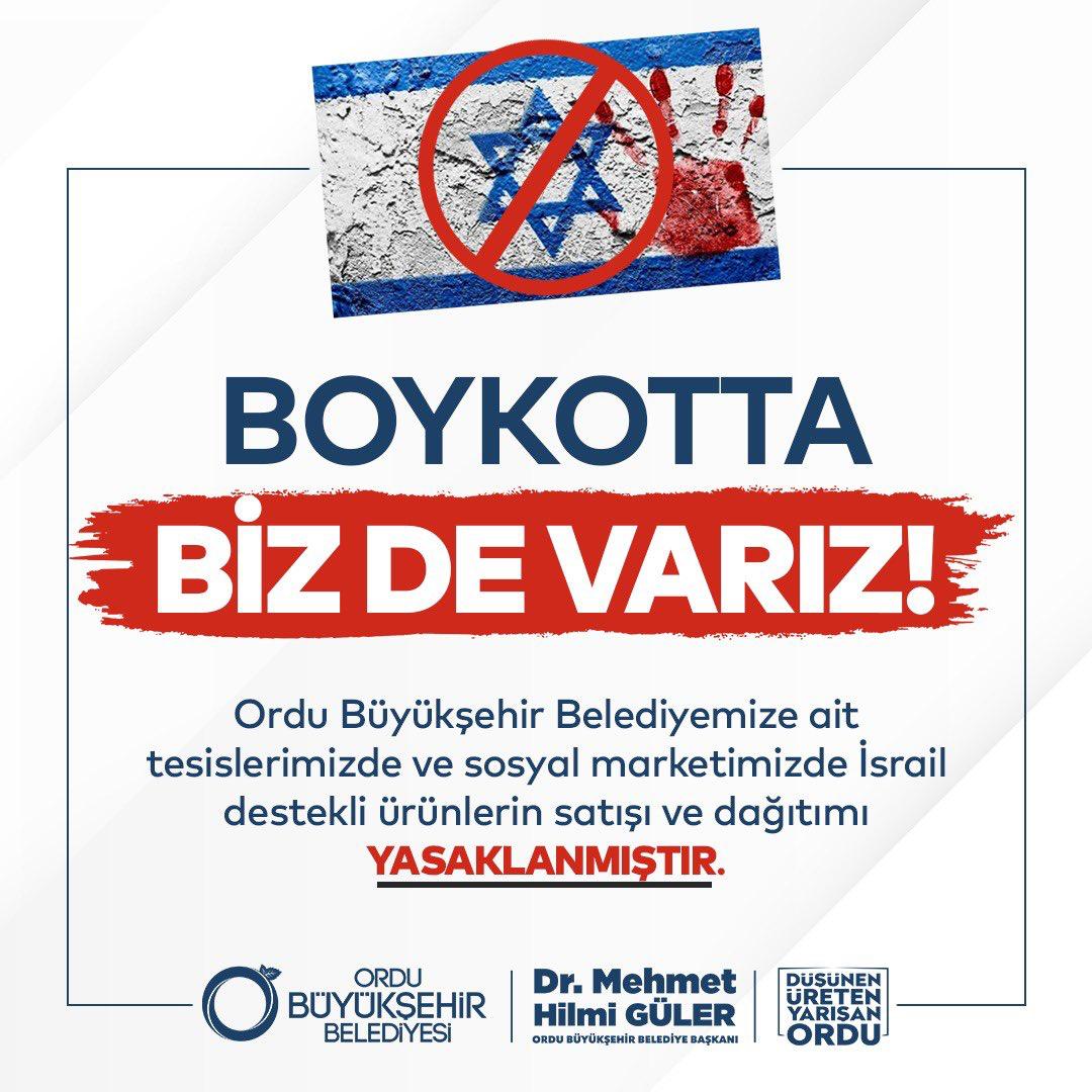 BÜYÜKŞEHİR’DEN İSRAİL DESTEKLİ ÜRÜNLERE BOYKOT