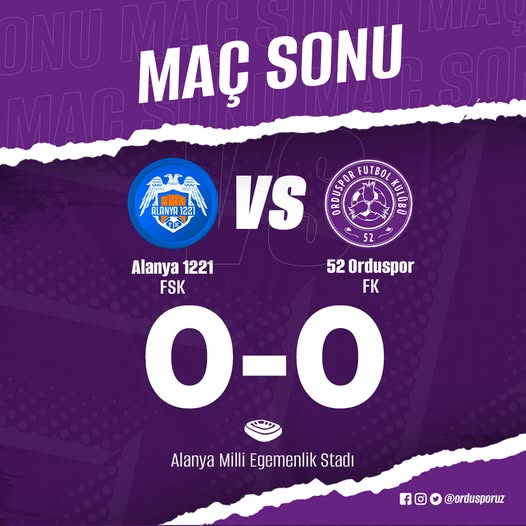 52 ORDUSPOR ALANYA DEPLASMANINDAN 1 PUANLA DÖNDÜ