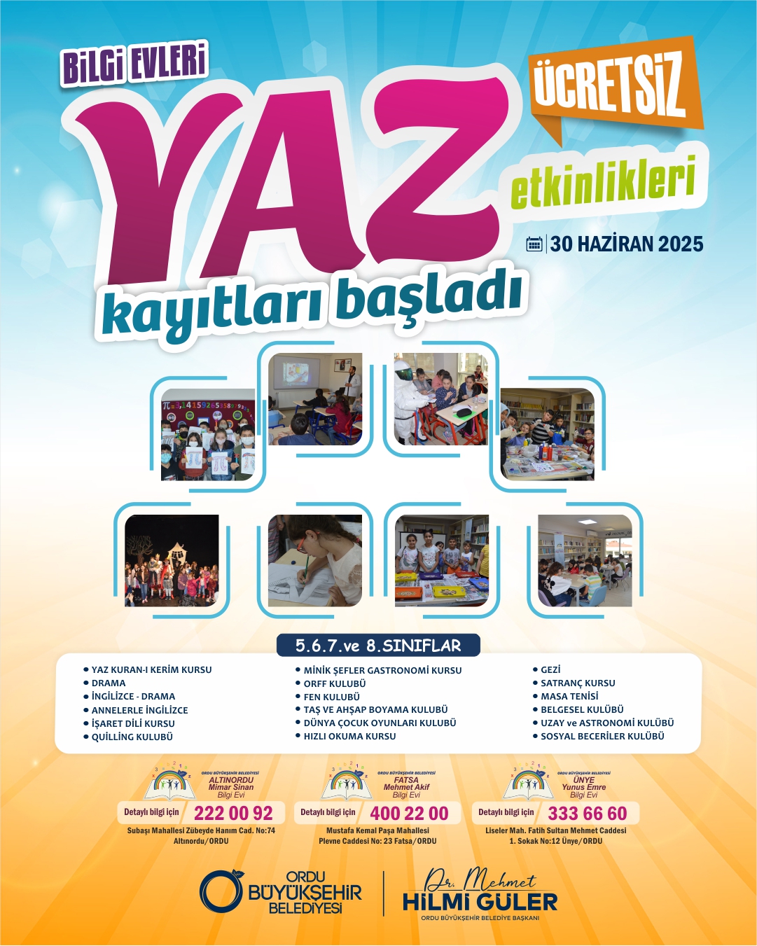 BÜYÜKŞEHİR BELEDİYESİNİN ÜCRETSİZ YAZ KURSLARI 30 HAZİRAN’DA BAŞLIYOR