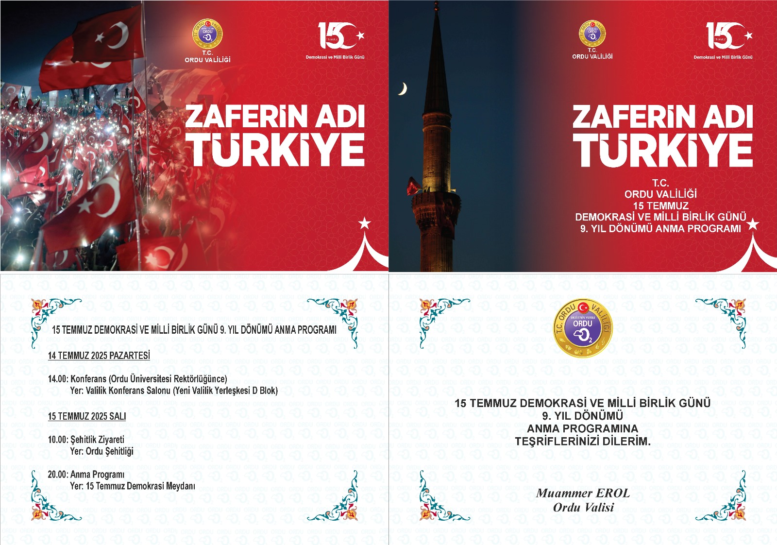 15 Temmuz Demokrasi ve Milli Birlik Günü Anma Programı Belli Oldu